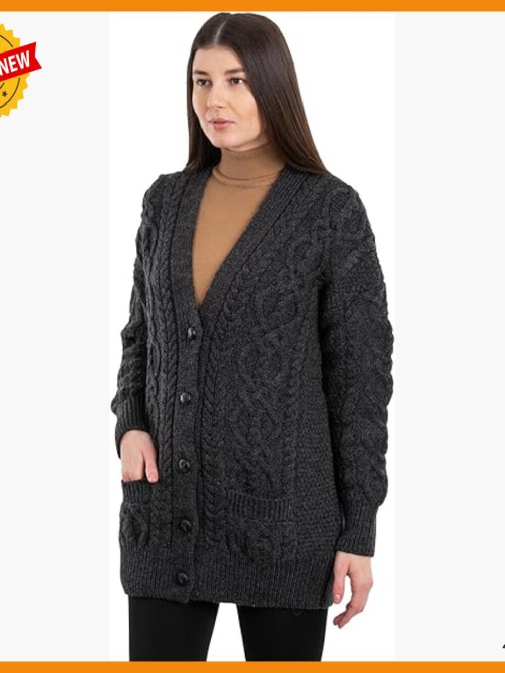 Merino Wool Cable Knit Cardigan with Pockets, Oversized Fit